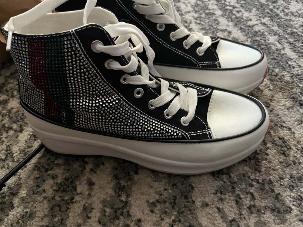 Emma New York Rhinestone Embellished High-Top Platform Sneakers